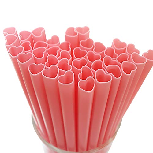 Pink Heart-Shaped Disposable Plastic Drinking Straws - 50 Count, The Best MOON