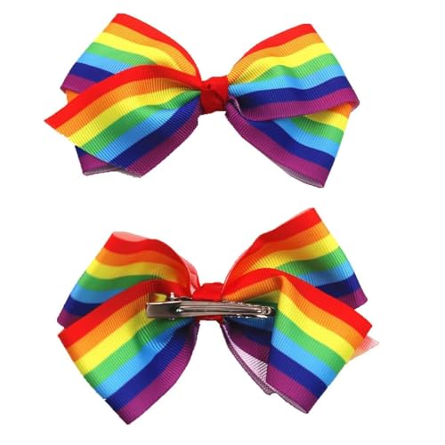 SelHeng 3-Pack 4-Inch Rainbow Hair Bow Clips for Women and Girls