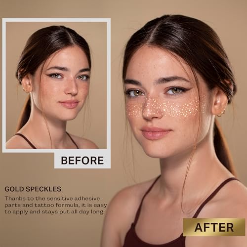 HYPERBEST Gold Glitter Freckles Face Tattoo, 6 Count Star Design Festival Makeup Patches