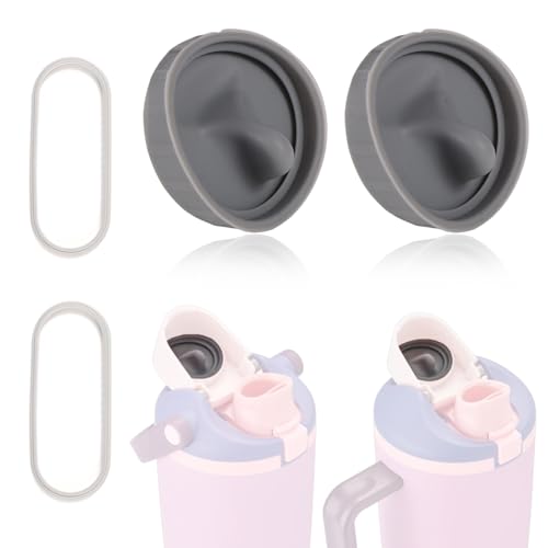 2pcs Leak-Proof Stoppers for Owala FreeSip Sway 30oz 40oz and 2pcs Rubber Seal Replacement for Free Sip Sway/Tumbler 40oz Grey Silicone Sports Water Bottle Top Lid Cap Insert Accessories Parts