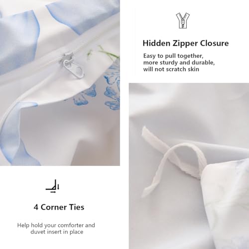 Blue Bow Duvet Cover Set for Kids - Full Size, Floral Design, JFS1379
