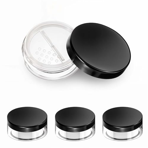 4 Pcs Refillable Loose Powder Containers, Plastic Travel Powder Compact with Rotatable Sifter