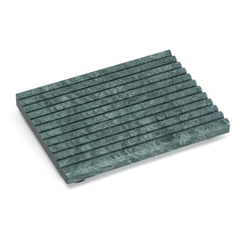 Luxury Green Marble Soap Dish with Self-Draining Grooves - 4.7" x 3.5"