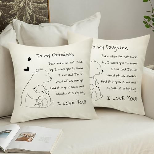 Grandson Gift Throw Pillow Cover - I Love You Bear Design 18x18