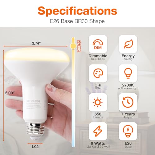 Sylvania LED BR30 Light Bulb, 10W Dimmable, 650 Lumens, Soft White - 4 Pack