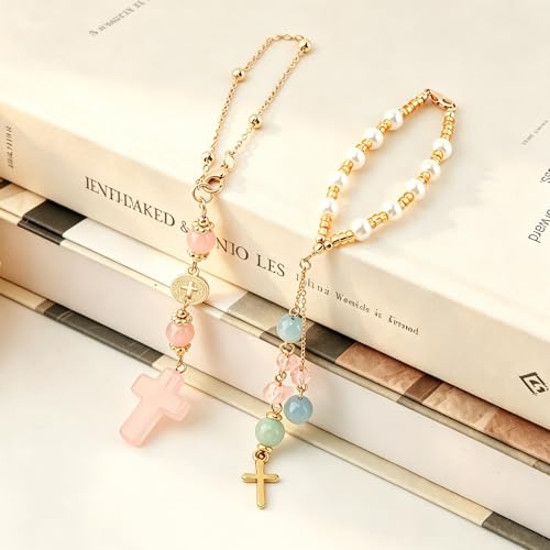 2 Pack Crystal Cross Rearview Mirror Charms - Beaded Hanging Ornaments
