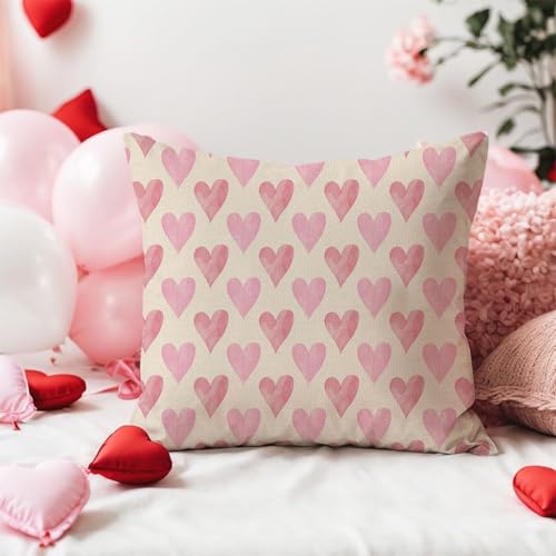 Pink Valentine's Day Throw Pillow Covers 18x18 Inch - Set of 2 Heart Decor