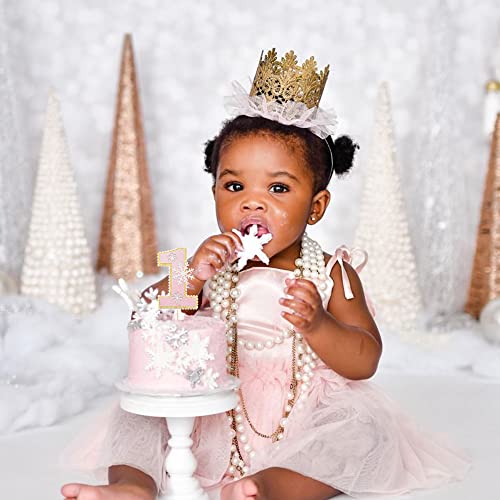 First Birthday Cake Topper Snowflake Number 1 Glitter Party Decoration Pink