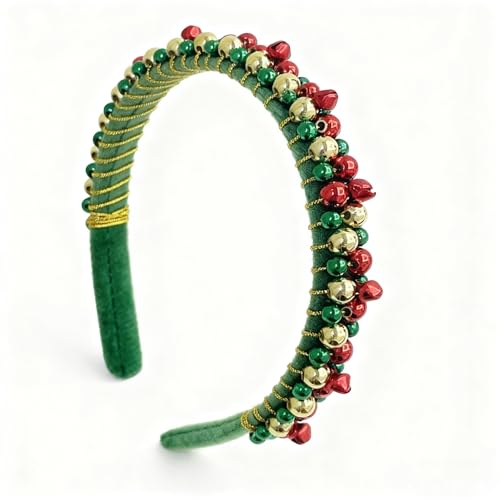 AHONEY Green Velvet Christmas Bell Headband for Women and Girls
