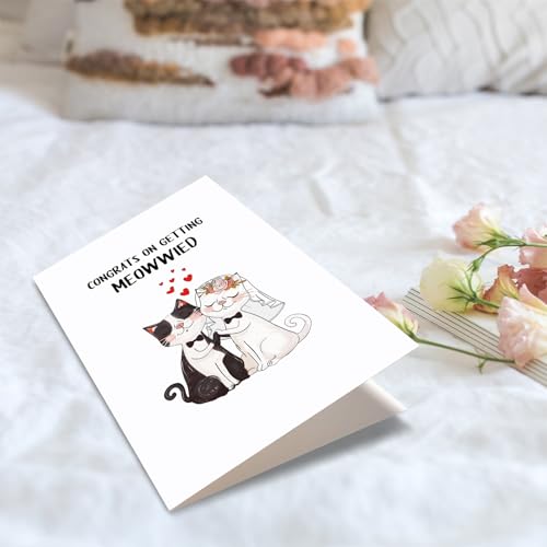 Funny Cat Wedding Card for Couples & Engagement - Cute Meow Design