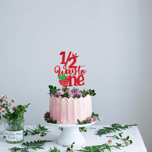 Red Glitter Strawberry Half Birthday Cake Topper | 1/2 Way to One