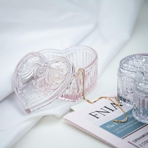 Pink Crystal Glass Heart-Shaped Jewelry & Candy Storage Box