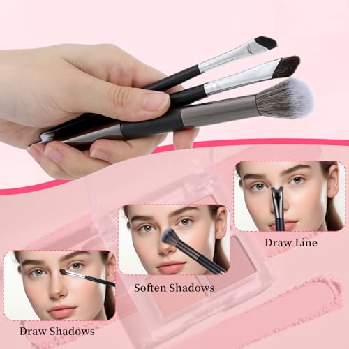 Matwsec Dual-Ended Nose Contour Brush Set, 3PCS Angled Makeup Brushes