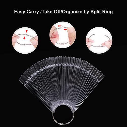 UPZIGS Nail Swatch Sticks with Ring and Number Stickers - 100 Pcs Transparent Fan Practice Tips