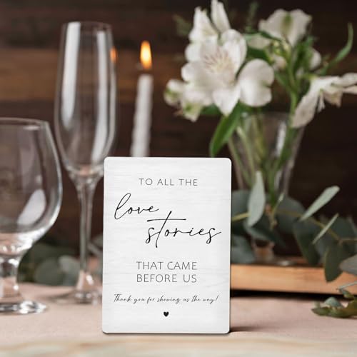 Wedding Love Stories Wooden Table Sign 5x7 Inch White Decor