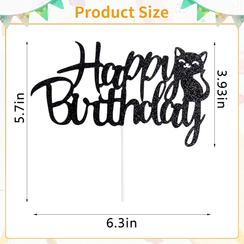 Cat Themed Birthday Cake Topper - Glitter Happy Birthday Decoration