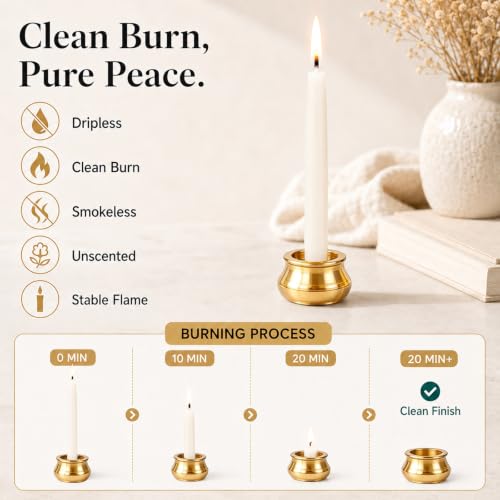 Natural Beeswax Meditation Candles 20 Pack - 3.15 Inch Dripless Ritual Candles with Brass Holder