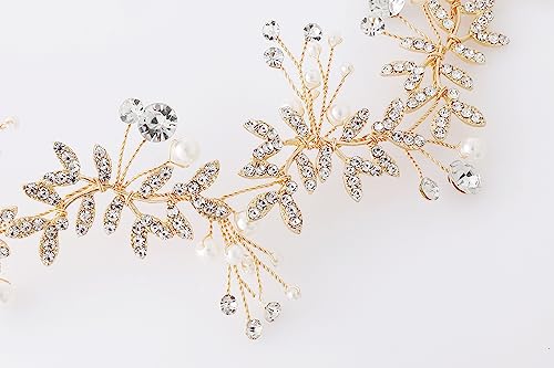 Coucoland Crystal Pearl Communion Headpiece Bridal Tiara Hair Vine