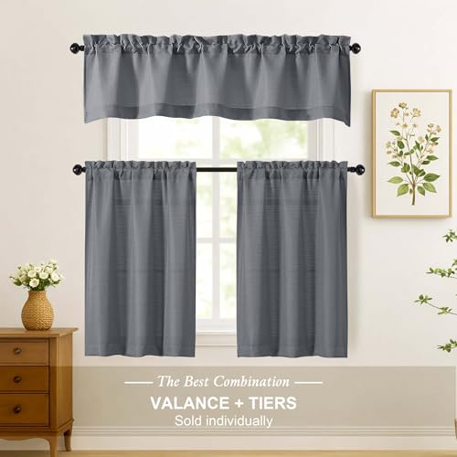 Dark Grey Faux Linen Valance Curtain, 60" W x 12" L - Light Filtering