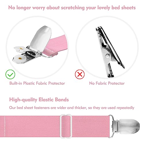 Eiruseed 6-Piece Adjustable Bed Sheet Holder Straps - Pink Elastic Fasteners
