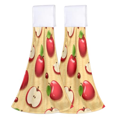 Pardick A-01 Apples Kitchen Towels - 2 Pack Absorbent Hand Towels with Loop