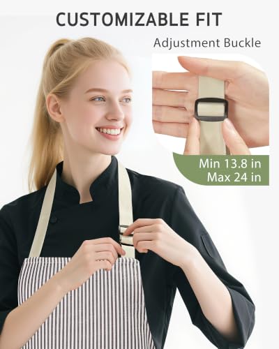 Syntus Adjustable Kitchen Apron - 2 Pack, Polycotton Stripe, Black & Brown