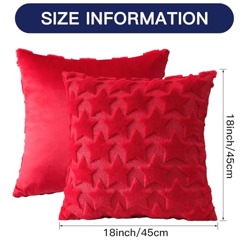 OTOSTAR 4th of July Throw Pillow Cover, 18x18 Inch Red Star Faux Fur Case