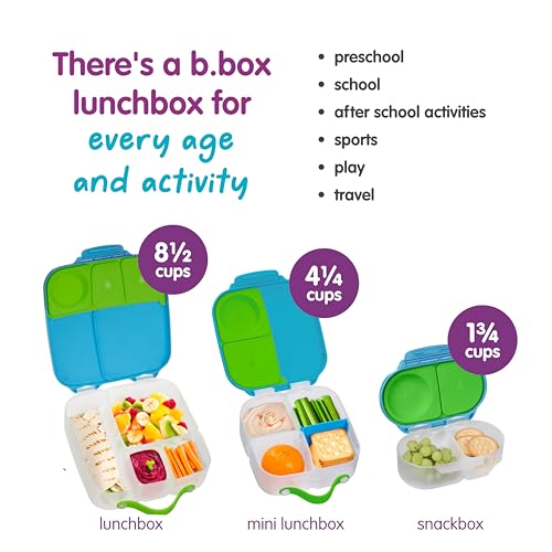 b.box Mini Lunch Box - 4.25 Cup Leak Proof Bento Box for Kids Ages 3+, 3 Compartment Snack Containers, School Lunch Container, Dishwasher Safe, BPA-Free, PFAS-Free - Ocean Breeze