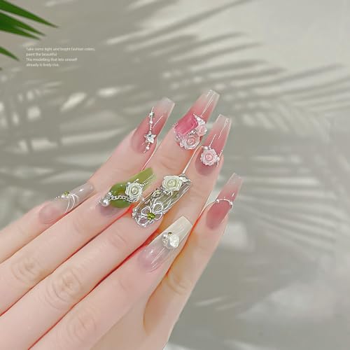 Qdsuh 100PCS 3D Resin Flower Nail Charms - Mixed Color Rose Manicure Art