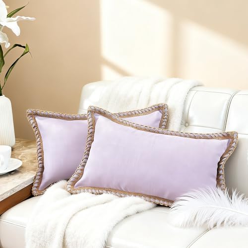 HER HWA Outdoor Lumbar Pillow Covers, 20"x12" Water-Resistant Set of 2, Lilac