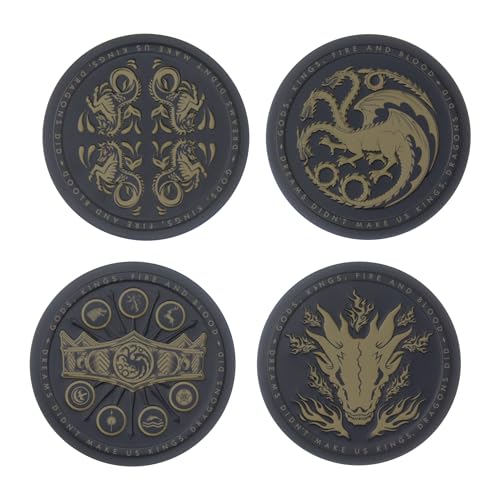 House of The Dragon Metal Coasters, Set of Four, Slip-Resistant Cork Backing, Game of Thrones Merchandise