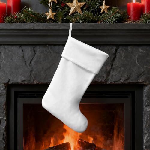 White Christmas Stockings 18 Inch Plush Holiday Decor for Xmas Gifts & Candies