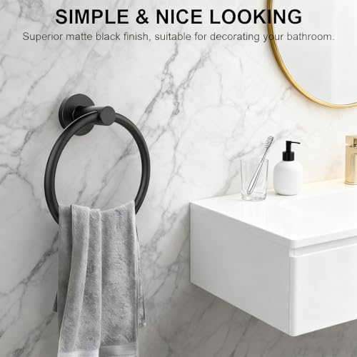 Matte Black Towel Ring - 6.29 Inch Stainless Steel Wall Mount