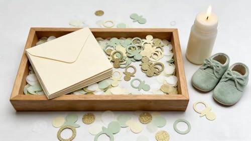 Sage Green Gold Pacifier Confetti - 200PCS Baby Shower Decor