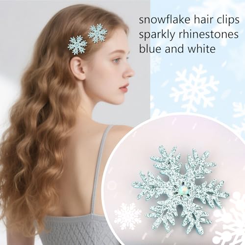 WHAVEL 6PCS Snowflake Hair Clips Blue White Christmas Hair Accessories
