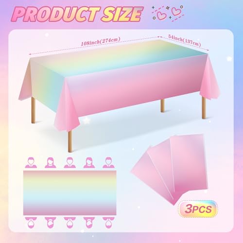 3 Pcs Rainbow Pastel Tablecloths - Disposable Plastic Covers for Parties