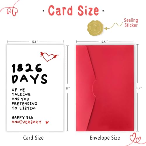 Cute 5 Year Anniversary Card for Him/Her - Romantic Gift
