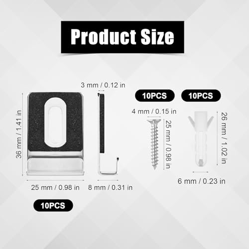 Heavy Duty Metal Mirror Holder Kit - 10pcs with Screws & Rubber Pads