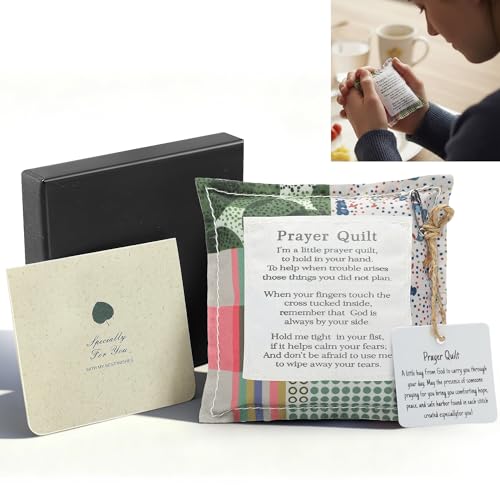 Pocket Prayer Quilt with Wooden Cross & Greeting Card | Christian Gift for Comfort and Encouragement