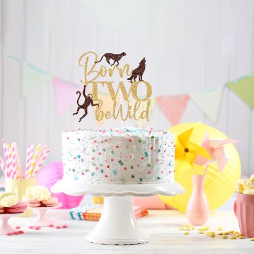 Born Two Be Wild Cake Topper - Jungle Safari 2nd Birthday Decor