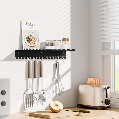 Black Wall-Mounted Jewelry Organizer with 56 Hooks & Shelf