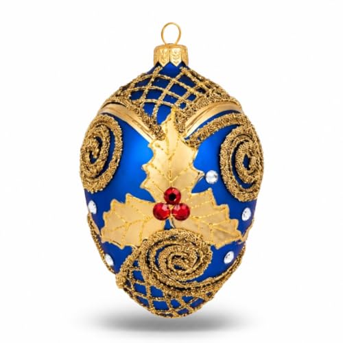 Sapphire Gloss Faberge Egg Hand Blown Glass Christmas Ornament - 5 Inch