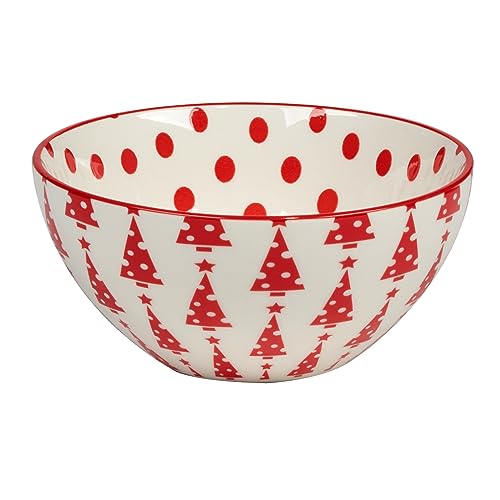 Peppermint Candy 13oz Porcelain Bowls, Set of 6 ? Festive Red & White Christmas All Purpose Snack, Dessert & Cereal Bowls with Cheerful Holiday Prints