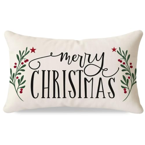 HERHOME Black 20x12 Inch Holiday Christmas Holly Berries Throw Pillow Cover