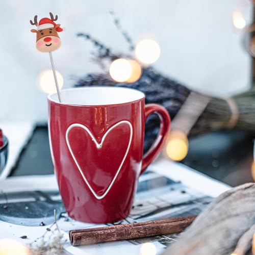 5pcs Stainless Steel Christmas Cocktail Stirrers with Silicone Holiday Patterns
