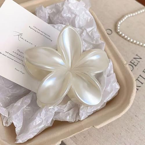 Pearl White Plumeria Flower Hair Claw Clip 3.1 Inch Non-Slip Hair Accessory