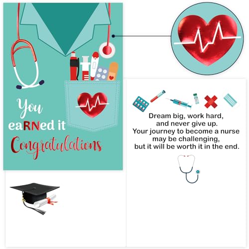 Elegant Nurse Graduation Card with Envelope & Stickers - 5x7