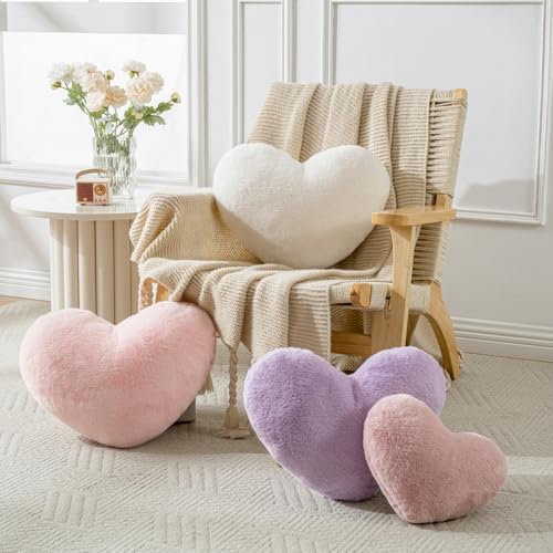 Heart Shaped Pillow - Soft Faux Rabbit Fur, 12.8x9.8in