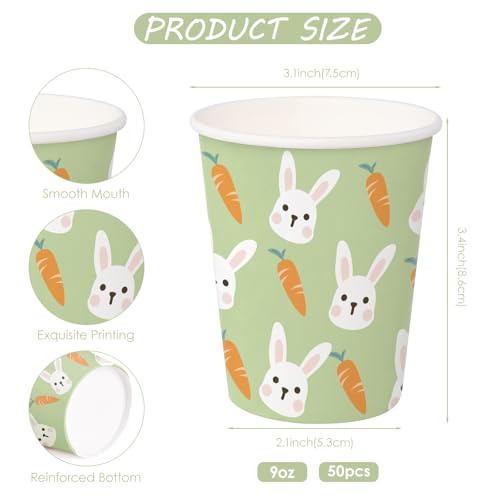 Easter Paper Cups 9oz - 50 Pack Carrot Bunny Design Disposable