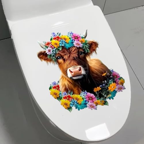 Funny Cow Toilet Seat Decal - Waterproof Vinyl Cartoon Animal Lid Sticker